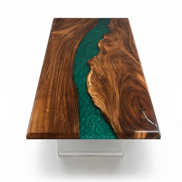 Walnut Swirl Green Epoxy Resin Coffee Table