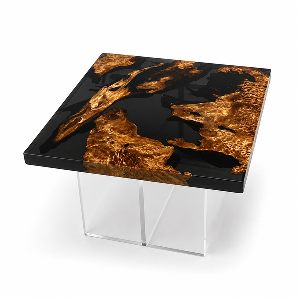 Cunninghamia Transparent Black Burl Square Epoxy Resin Side Table