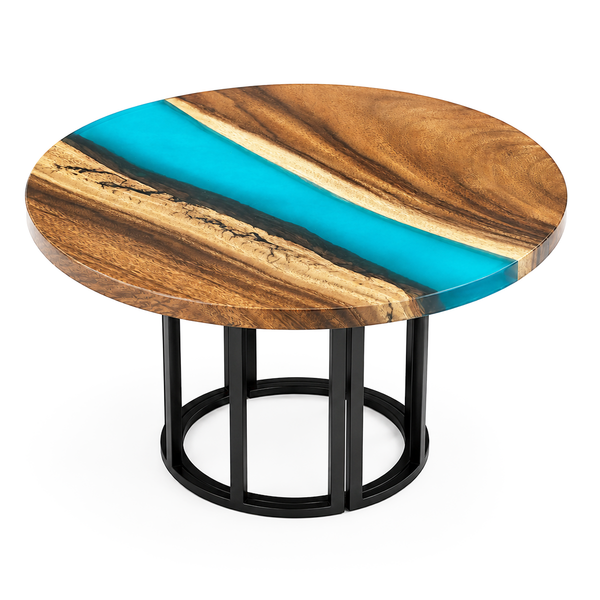 Walnut Blue River Transparent Epoxy Resin Round Dining Table
