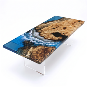 Poplar Burl Coastal Wave Island Epoxy Resin Conference Table