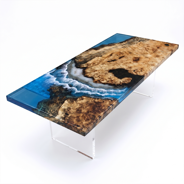Poplar Burl Coastal Wave Island Epoxy Resin Conference Table