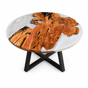 Olive Wood Crystal Round Epoxy Resin Dining Table