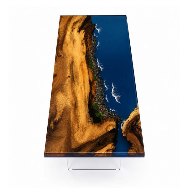 Walnut Rocky Coastline Epoxy Resin Coffee Table
