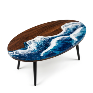 Walnut Wood Ocean Surge Epoxy Resin Oval Table