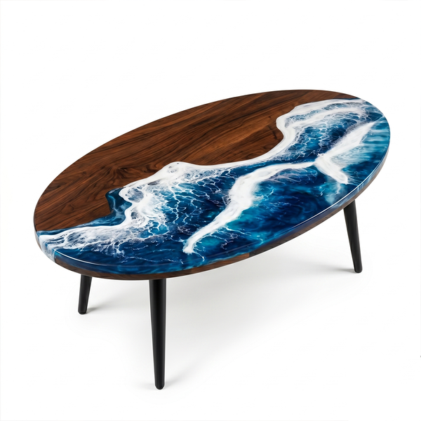 Walnut Wood Ocean Surge Epoxy Resin Oval Table