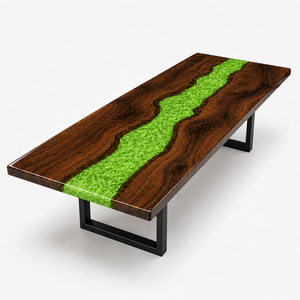Black Walnut Wood Swirl Green River Epoxy Resin Dining Table