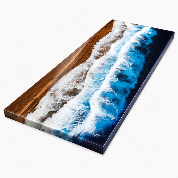 Walnut Wood Ocean Waves Sea Foam Art Epoxy Resin Countertop