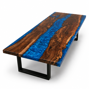 Black Walnut Wood Sapphire Blue River Epoxy Resin Dining Table