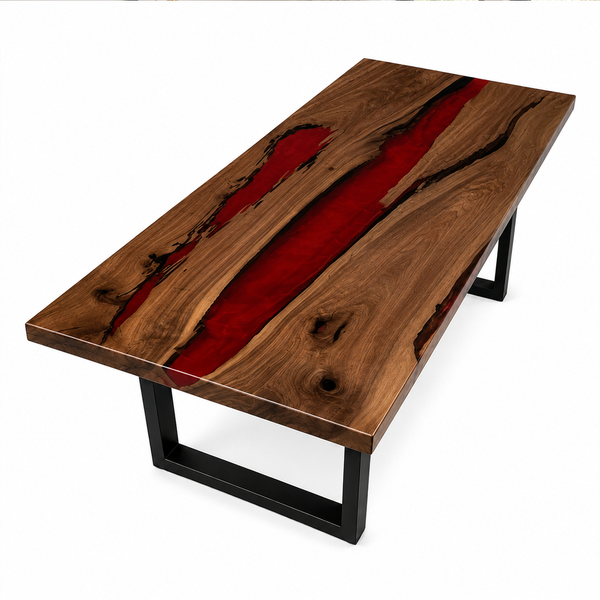Black Walnut Red River Epoxy Resin Dining Table