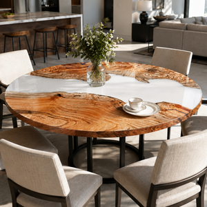 Japanese Beech Natural Organic Wood Form White Epoxy Resin Round Table