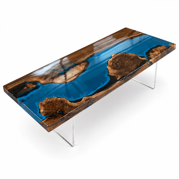 Black Walnut Ocean Blue River Epoxy Resin Conference Table