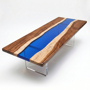 Walnut Clear Blue Epoxy Resin Dining Table