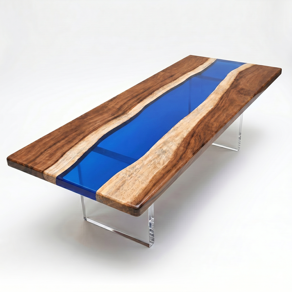 Walnut Clear Blue Epoxy Resin Dining Table