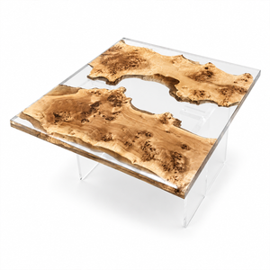 Poplar Wood Square Clear Epoxy Resin Side Table
