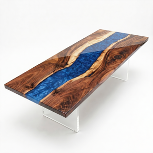 Walnut Swirling River Blue Wave Epoxy Resin Conference Table