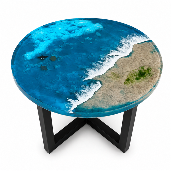 Pure Resin Transparent Ocean Wave Round Side Table