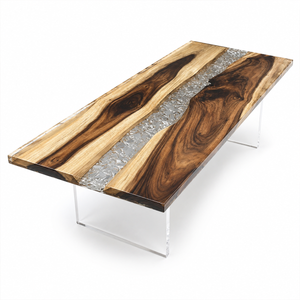 Walnut Crystal Glacier Shattered Ice Epoxy Resin Coffee Table