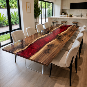 Black Walnut Red River Epoxy Resin Dining Table