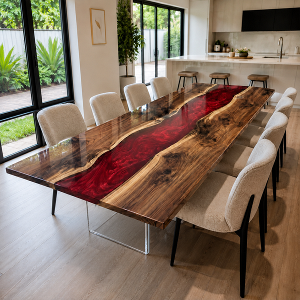 Black Walnut Red River Epoxy Resin Dining Table