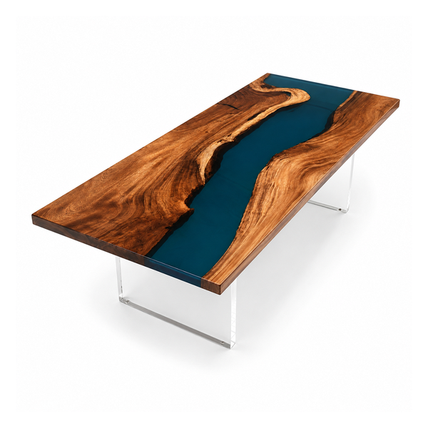 Walnut Blue River Live Edge Epoxy Resin Dining Table