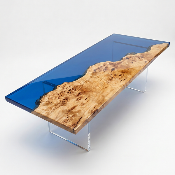 Poplar Burl Azure Seascape Island Epoxy Resin Conference Table