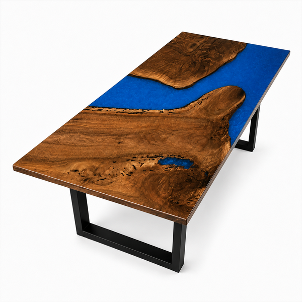 Black Walnut Wood Deep Ocean Epoxy Resin Dining Table