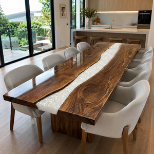 Black Walnut Swirling River White Epoxy Resin Dining Table