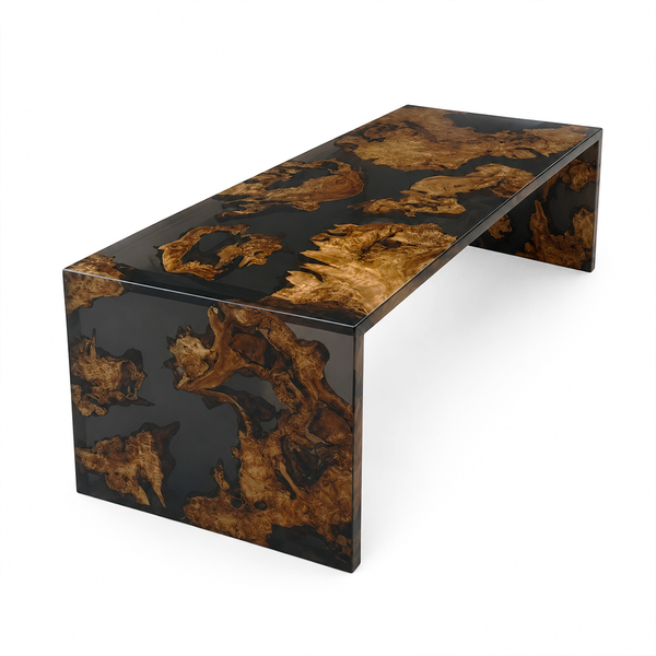 Cunninghamia Transparent Black Premium Straight-Edge Epoxy Resin WaterFall Table