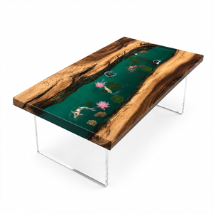 Black Walnut Emerald Jade Aquatic Life Epoxy Resin Dining Table