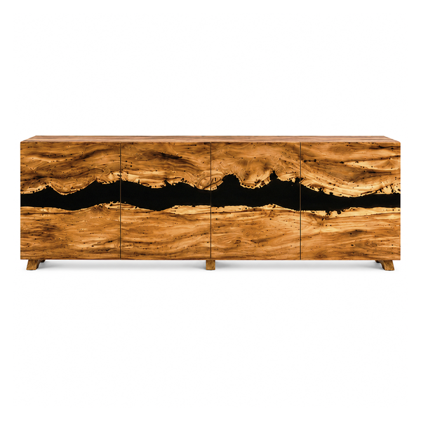 Walnut Wood Black River Inlay Credenza Epoxy Resin Storage