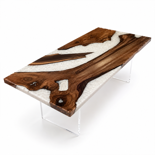 Black Walnut White Pearl River Glossy Epoxy Resin Conference Table