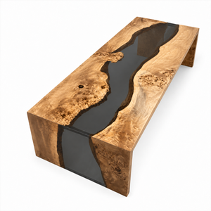 Poplar Burl Black Transparent Epoxy Resin Waterfall Table
