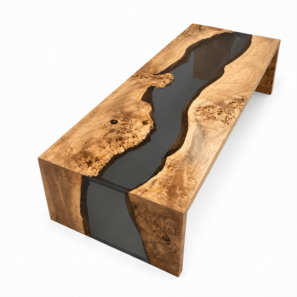 Poplar Burl Black Transparent Epoxy Resin Waterfall Table