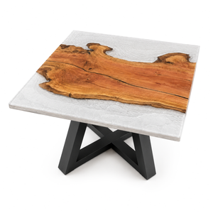 Olive Wood Crystal Tundra Textured Square Epoxy Resin Dining Table