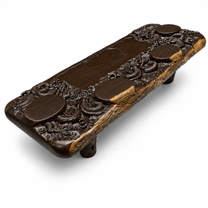 Black Walnut Dragon Carved Tea Wood Slab Table
