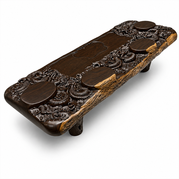 Black Walnut Dragon Carved Tea Wood Slab Table
