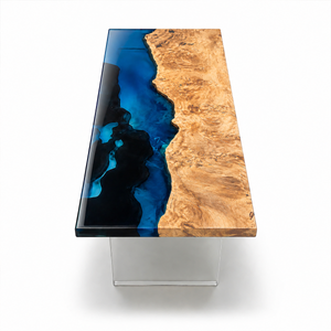 Poplar Burl Deep Blue Ocean Epoxy Resin Coffee Table