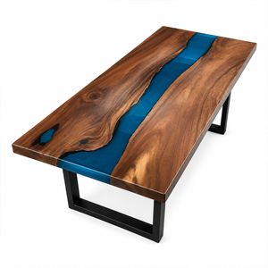Walnut Blue River Transparent Epoxy Resin Dining Table