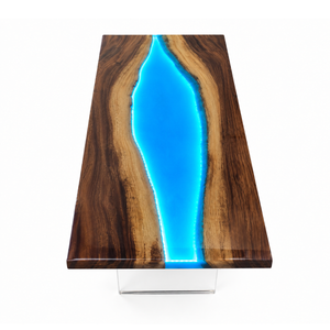 Walnut Luminous Blue River LED Epoxy Resin Coffee Table