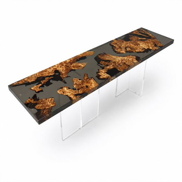Cunninghamia Burl Transparent Black Epoxy Resin Console Table