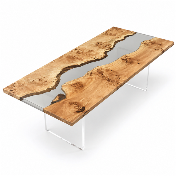 Poplar Burl Golden Cluster Translucent Epoxy Resin Dining Table