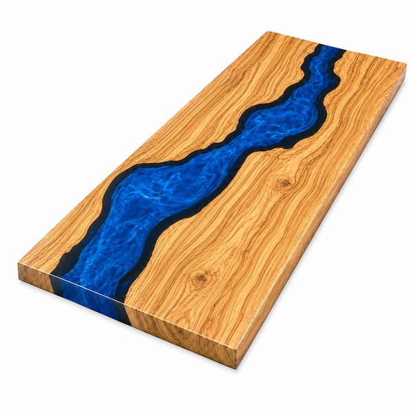 Olive Wood Modern Blue River Epoxy Resin Countertop