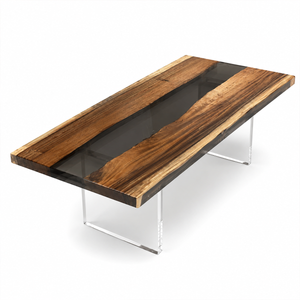 Walnut Wood Black River Transparent Epoxy Resin Dining Table