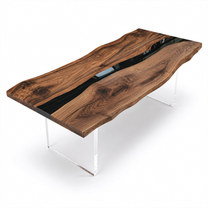 Black Walnut Black River Live Edge Epoxy Resin Dining Table