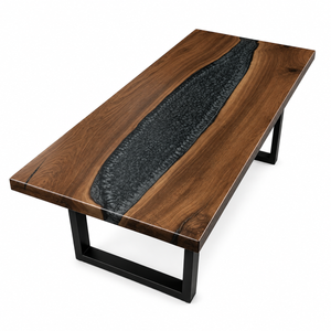 Black Walnut Wood Rectangular Charcoal Inlay Epoxy Resin Dining Table