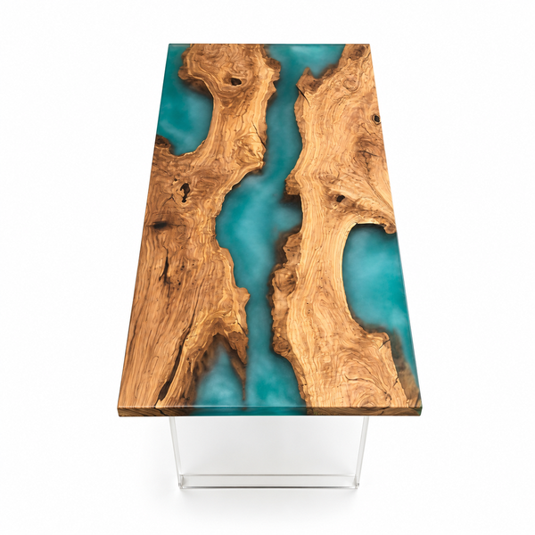 Olive Wood Green River Translucent Epoxy Resin Dining Table