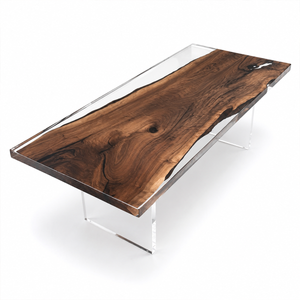 Black Walnut Wood Clear Transparent Rectangular Edge Epoxy Resin Dining Table