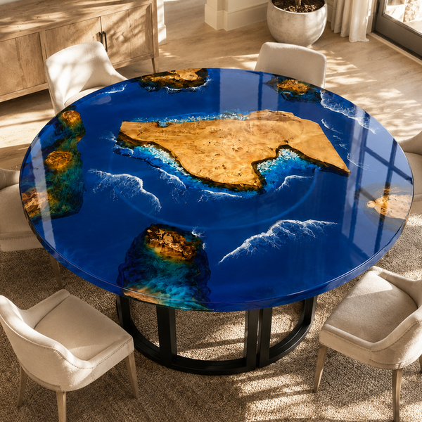 Walnut Ocean Wave Island Epoxy Resin Round Table