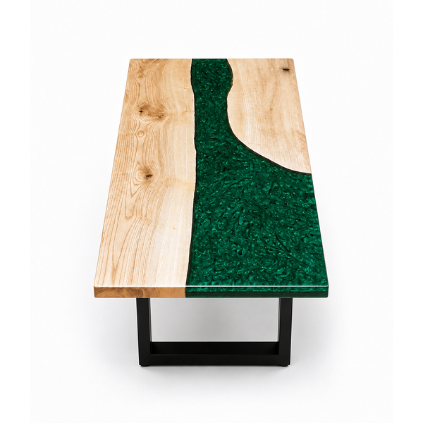 Ash Wood Swirl Green Epoxy Resin Dining Table