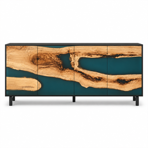 Olive Burl Deep Emerald Stream Epoxy Resin Storage Console